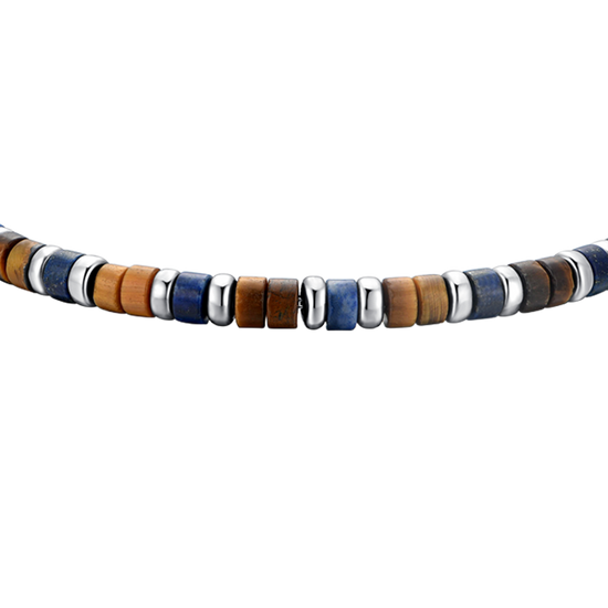 HERRENARMBAND AUS STAHL, TIGERAUGE UND LAPISLAZULI