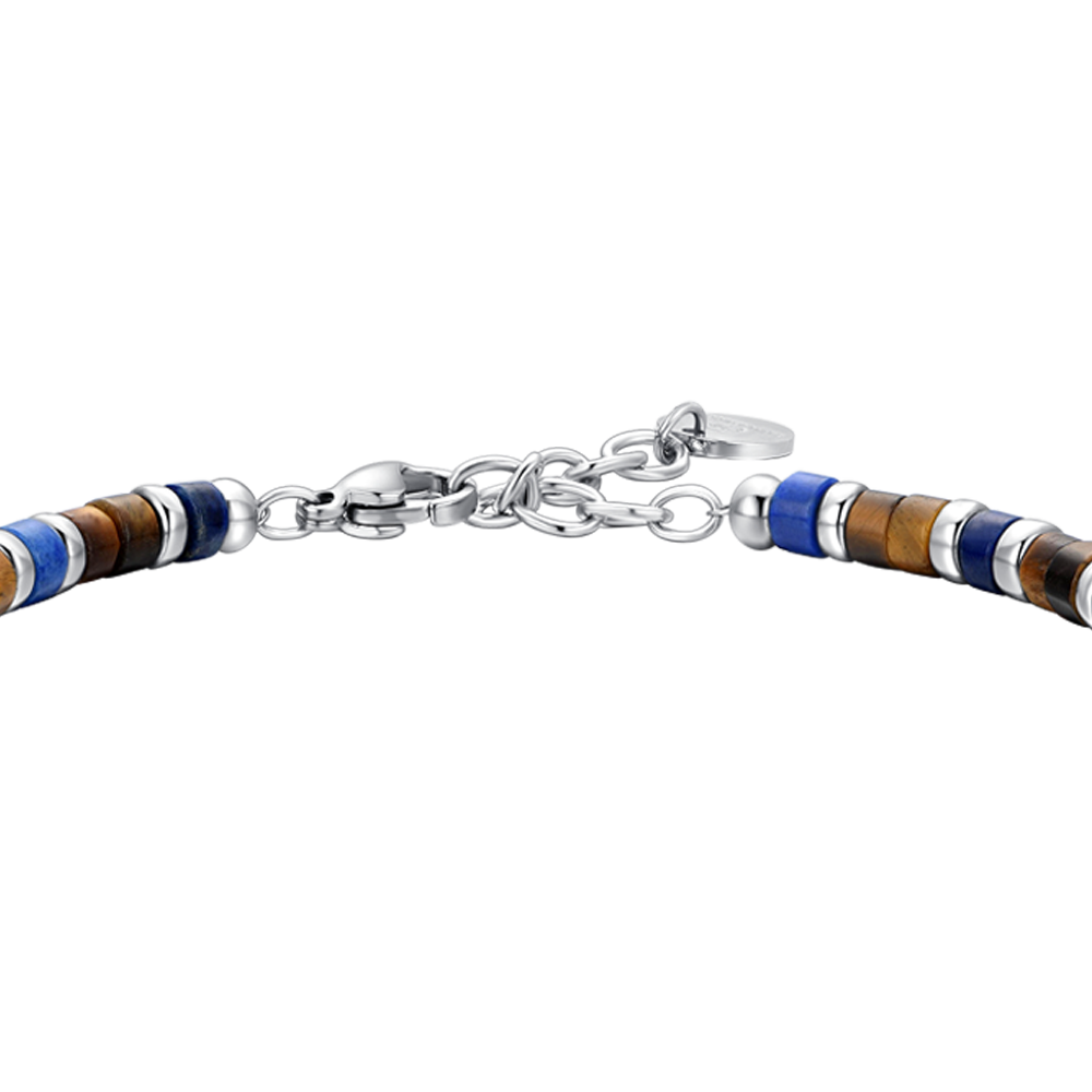 HERRENARMBAND AUS STAHL, TIGERAUGE UND LAPISLAZULI