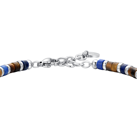 HERRENARMBAND AUS STAHL, TIGERAUGE UND LAPISLAZULI