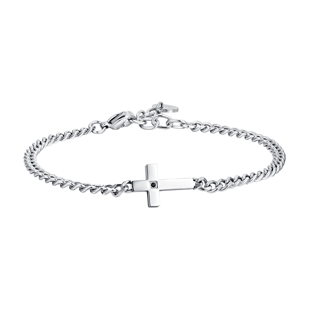 HERRENARMBAND MIT STAHLKREUZ UND SCHWARZEM ZIRKON