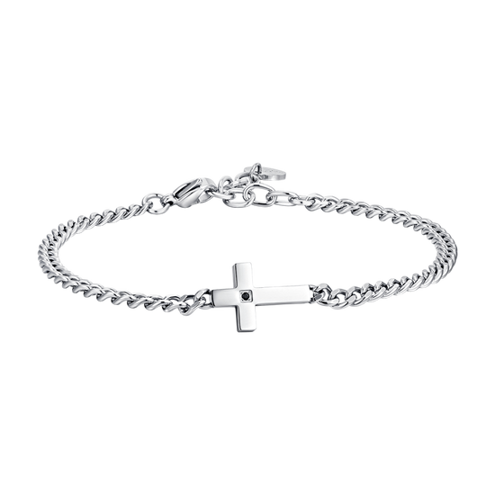 HERRENARMBAND MIT STAHLKREUZ UND SCHWARZEM ZIRKON