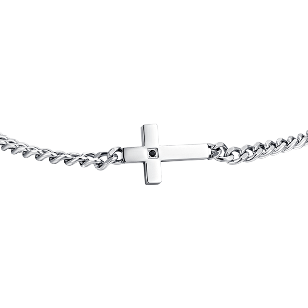 HERRENARMBAND MIT STAHLKREUZ UND SCHWARZEM ZIRKON