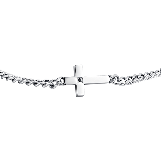 HERRENARMBAND MIT STAHLKREUZ UND SCHWARZEM ZIRKON