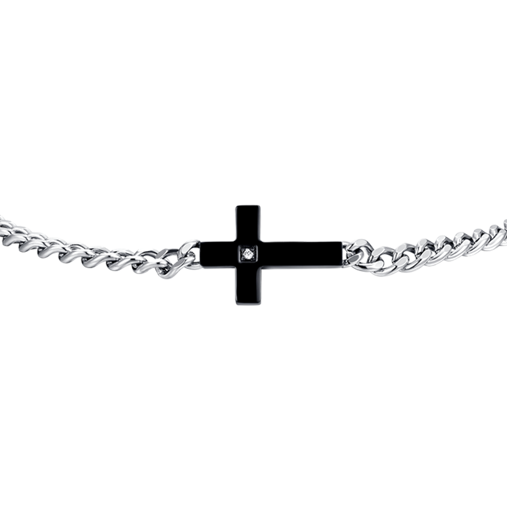 STAHL IP SCHWARZES KREUZ UND WEISSER ZIRKON ARMBAND