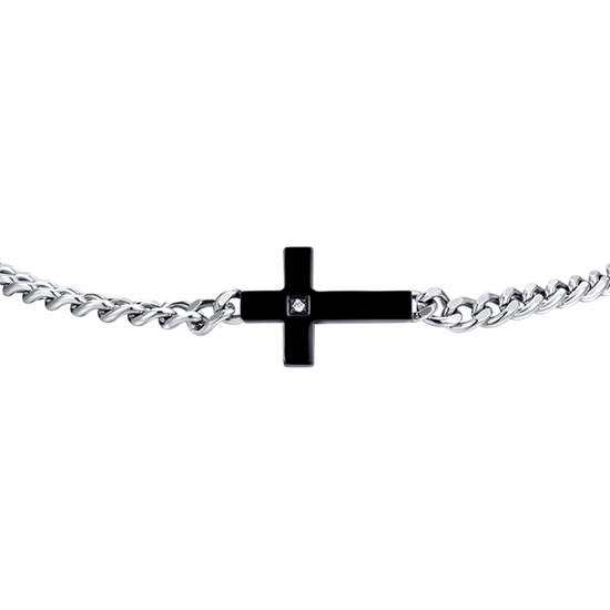 STAHL IP SCHWARZES KREUZ UND WEISSER ZIRKON ARMBAND