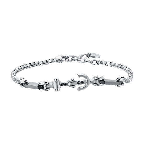 HERRENARMBAND MIT ANKER AUS STAHL UND SCHWARZEM KRISTALL