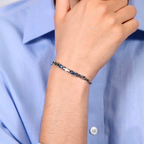 BRACCIALE UOMO IN ACCIAIO CON CERAMICA BLU ED ELEMENTI