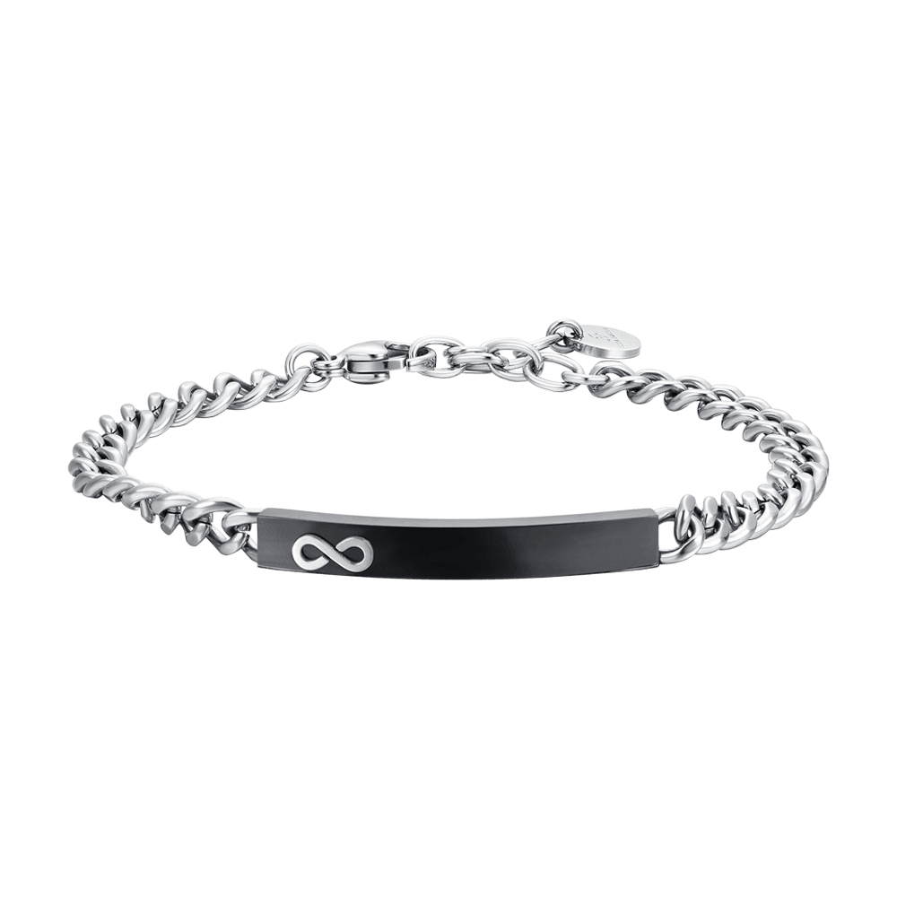 BRACCIALE UOMO IN ACCIAIO PIASTRA IP BLACK CON INFINITO