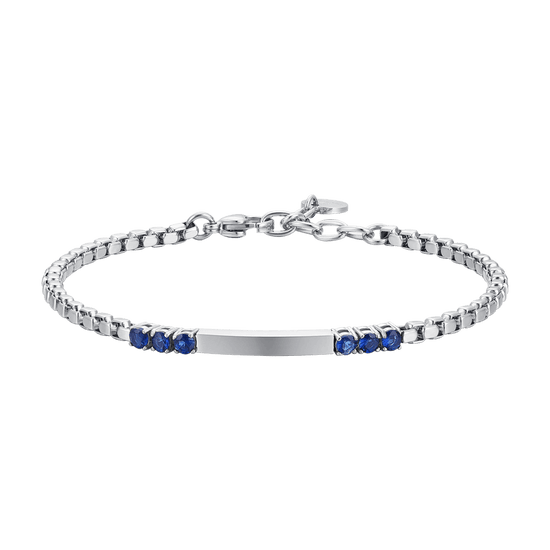 BRACCIALE UOMO IN ACCIAIO PIASTRA E ZIRCONI BLU