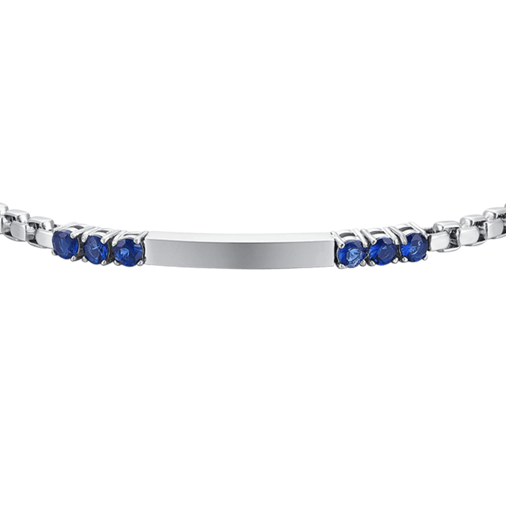 BRACCIALE UOMO IN ACCIAIO PIASTRA E ZIRCONI BLU