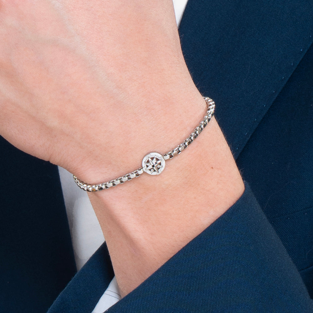 HERRENARMBAND AUS STAHL MIT KOMPASSROSE