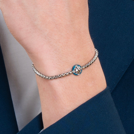 BRACCIALE UOMO IN ACCIAIO CON ROSA DEI VENTI E DETTAGLIO BLU