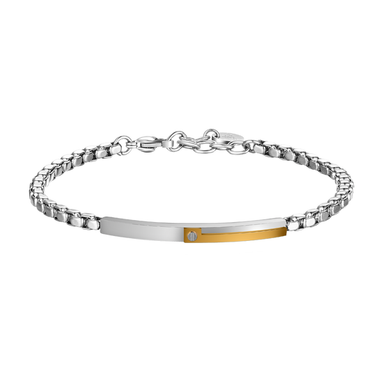 BRACCIALE UOMO IN ACCIAIO, PIASTRA CON ELEMENTO IP GOLD