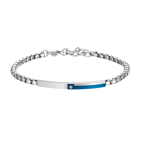 BRACCIALE UOMO IN ACCIAIO, PIASTRA CON ELEMENTO IP BLU