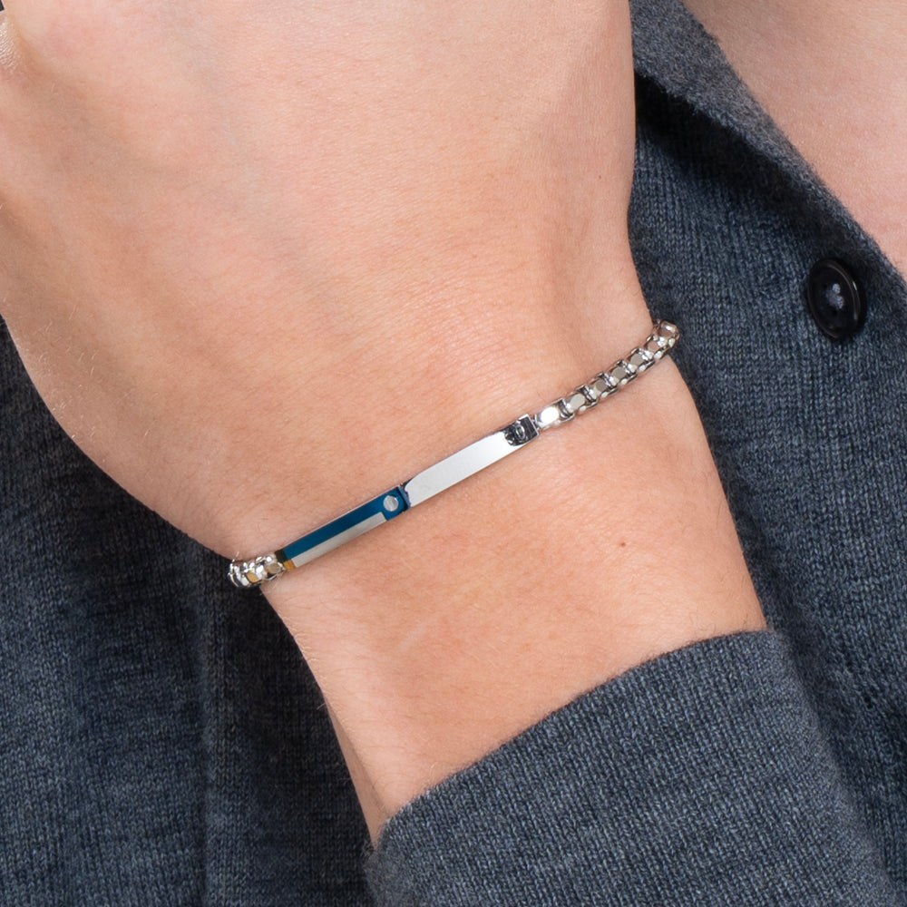 BRACCIALE UOMO IN ACCIAIO, PIASTRA CON ELEMENTO IP BLU