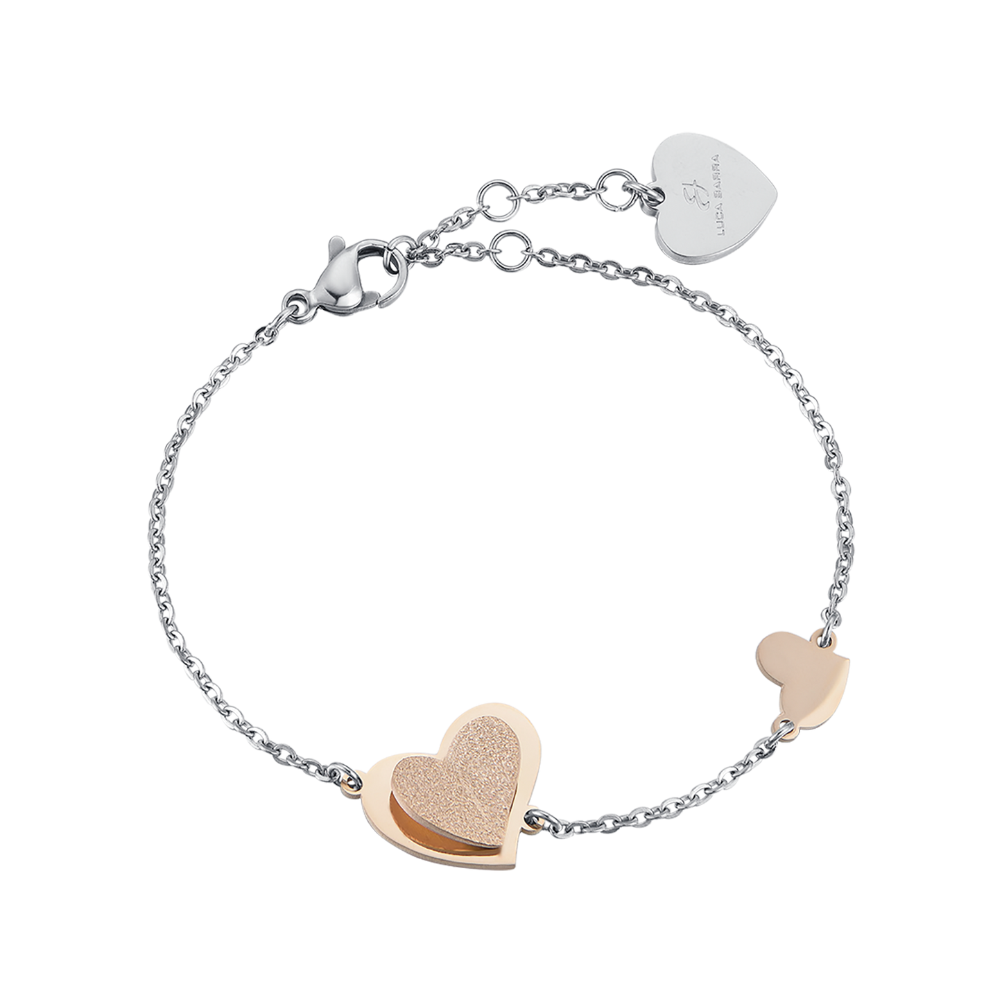 STAHL HERZ GLITTER IP ROSE ARMBAND