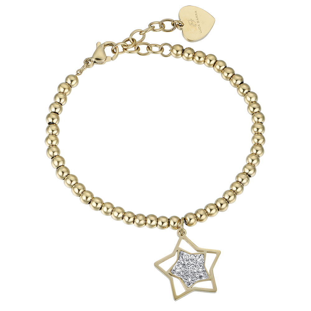 IP GOLD STAHL DAMENARMBAND MIT STERN MIT WEISSEN KRISTALLEN