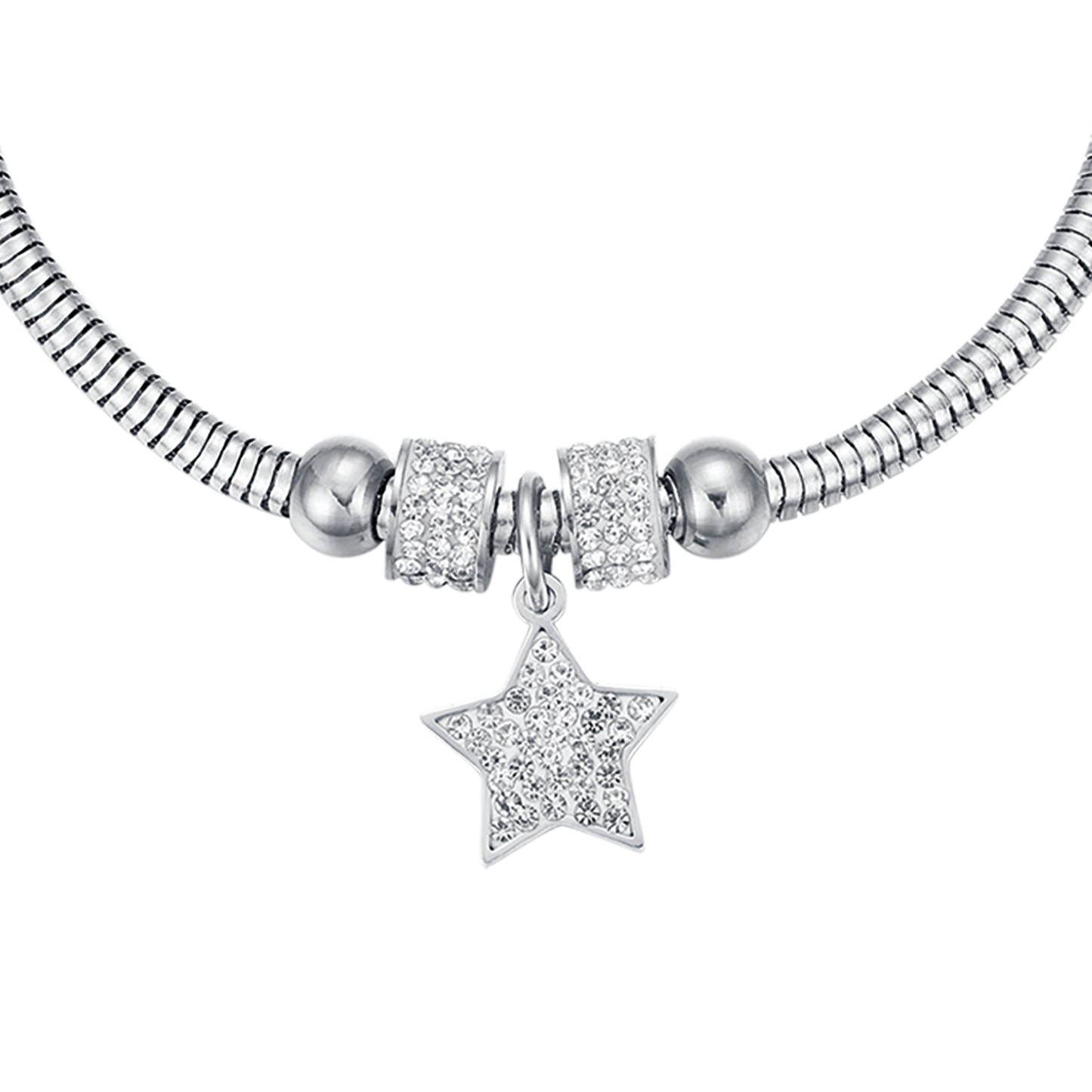 STAR STAHL DAMENARMBAND MIT WEISSEN KRISTALLEN