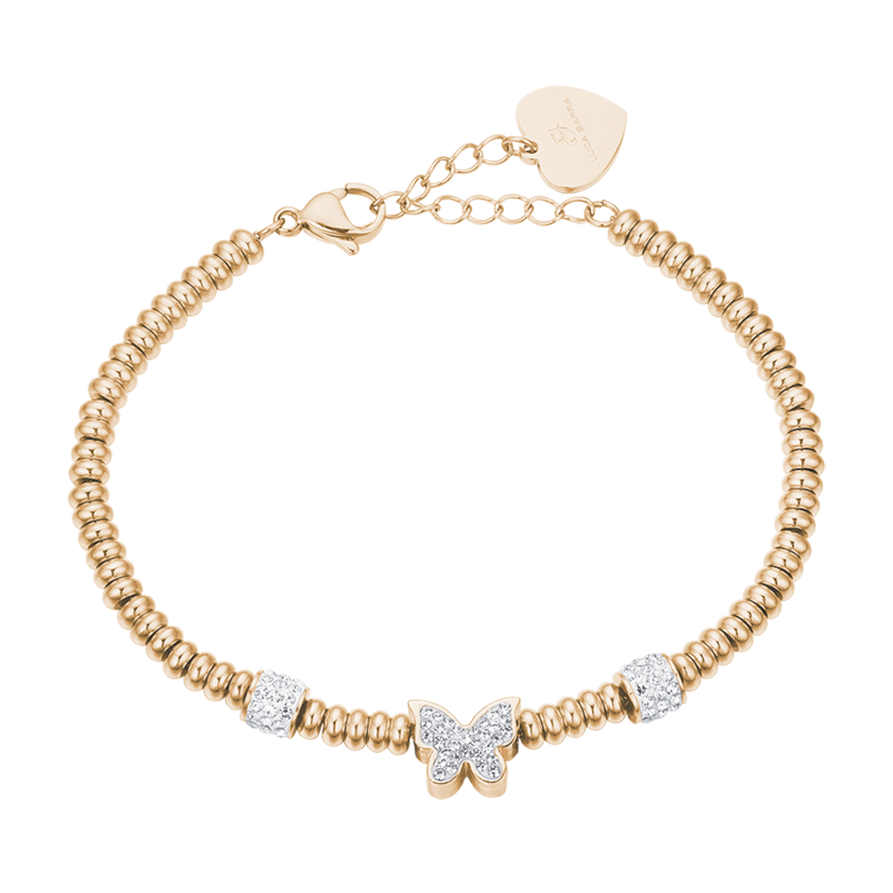 IP GOLD STAHL ARMBAND MIT WEISSEM KRISTALL SCHMETTERLING