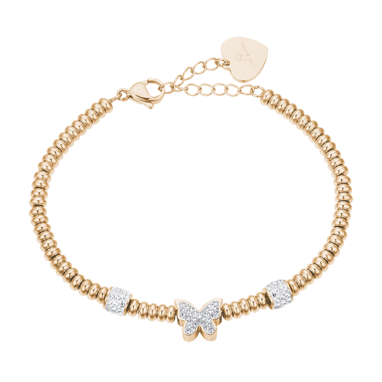 IP GOLD STAHL ARMBAND MIT WEISSEM KRISTALL SCHMETTERLING