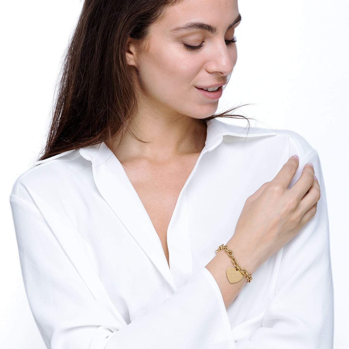 PERSONALISIERTES DAMEN-GOLDSTAHL-ARMBAND MIT KETTENHERZ Luca Barra