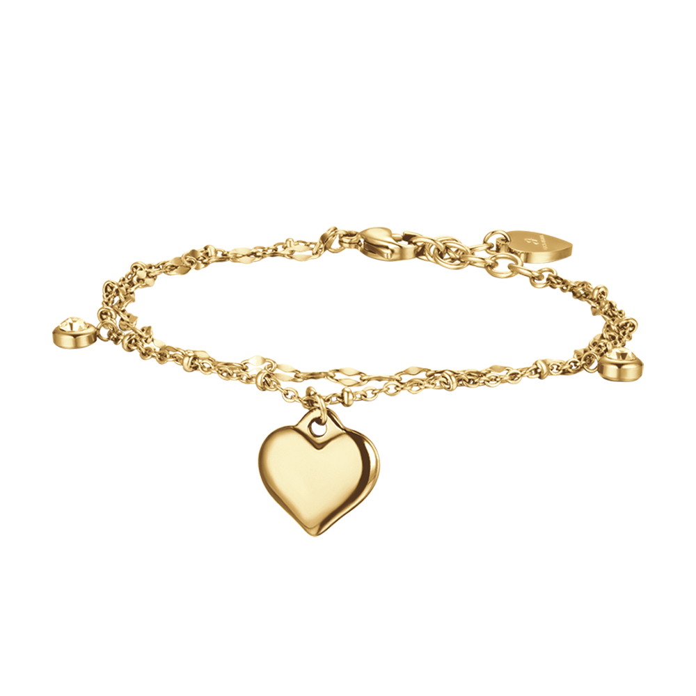 IP GOLD STAHL DAMENARMBAND MIT HERZ UND WEISSEN KRISTALLEN