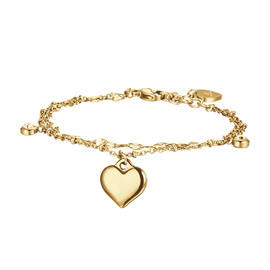 IP GOLD STAHL DAMENARMBAND MIT HERZ UND WEISSEN KRISTALLEN