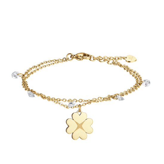 IP GOLD STAHL DAMENARMBAND MIT VIERBLÄTTRIGEM KLEEBLATT UND KRISTALLEN