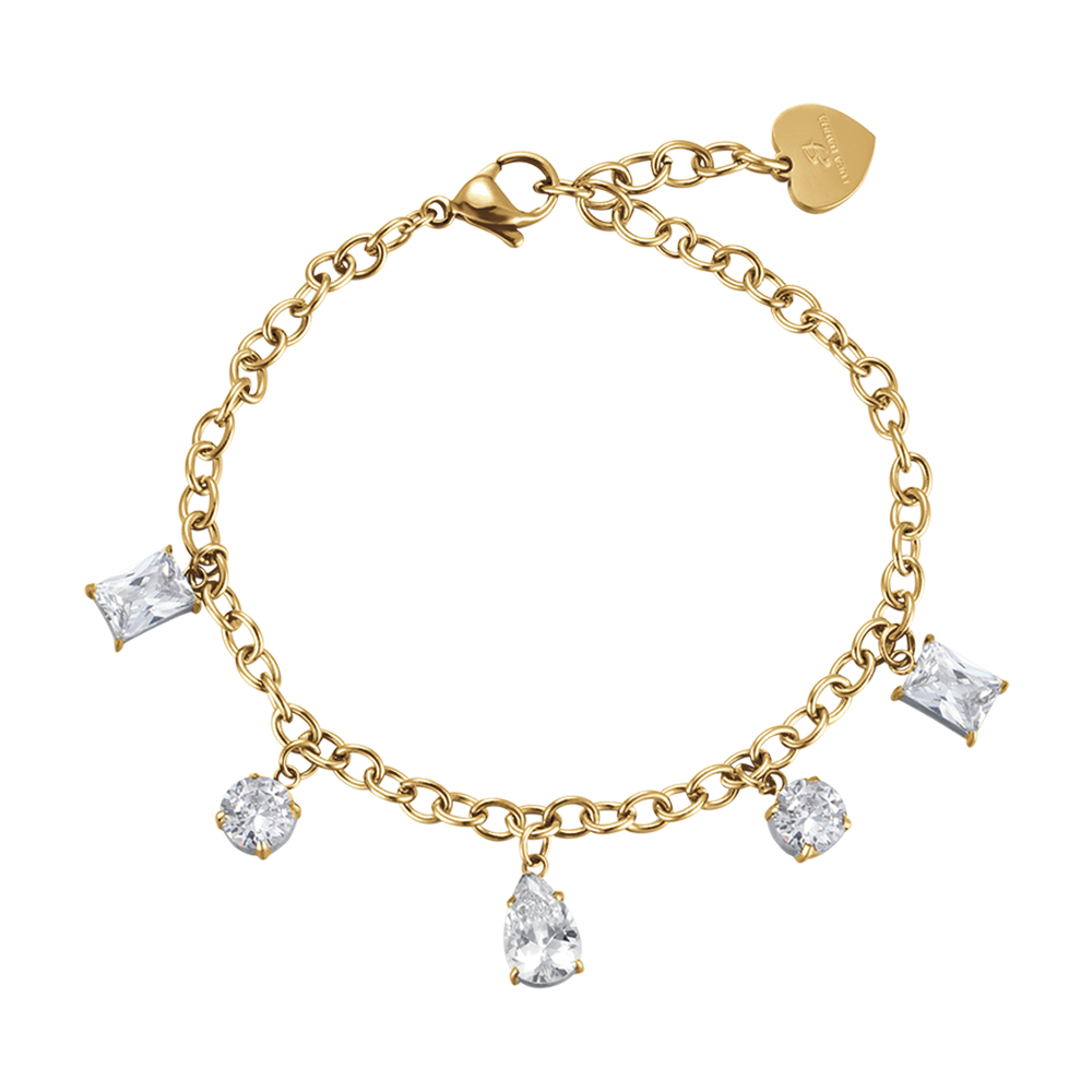 IP GOLD STAHL DAMENARMBAND MIT WEISSEN KRISTALLEN