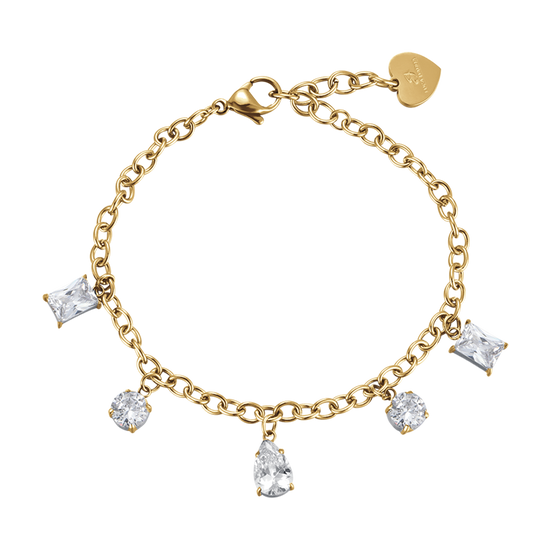 IP GOLD STAHL DAMENARMBAND MIT WEISSEN KRISTALLEN