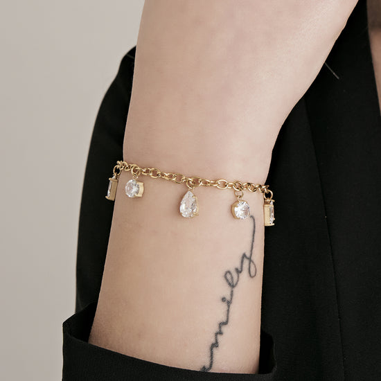 IP GOLD STAHL DAMENARMBAND MIT WEISSEN KRISTALLEN