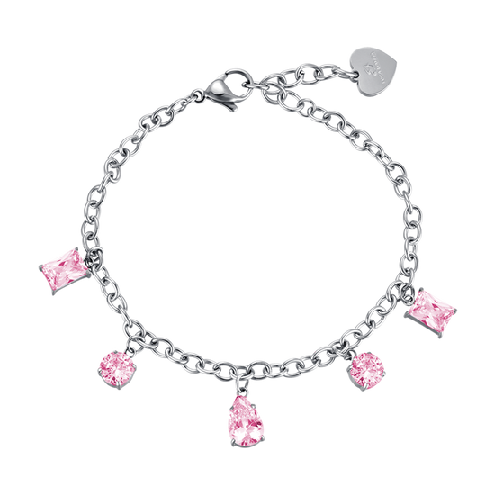 DAMEN STAHLARMBAND MIT ROSA KRISTALLEN