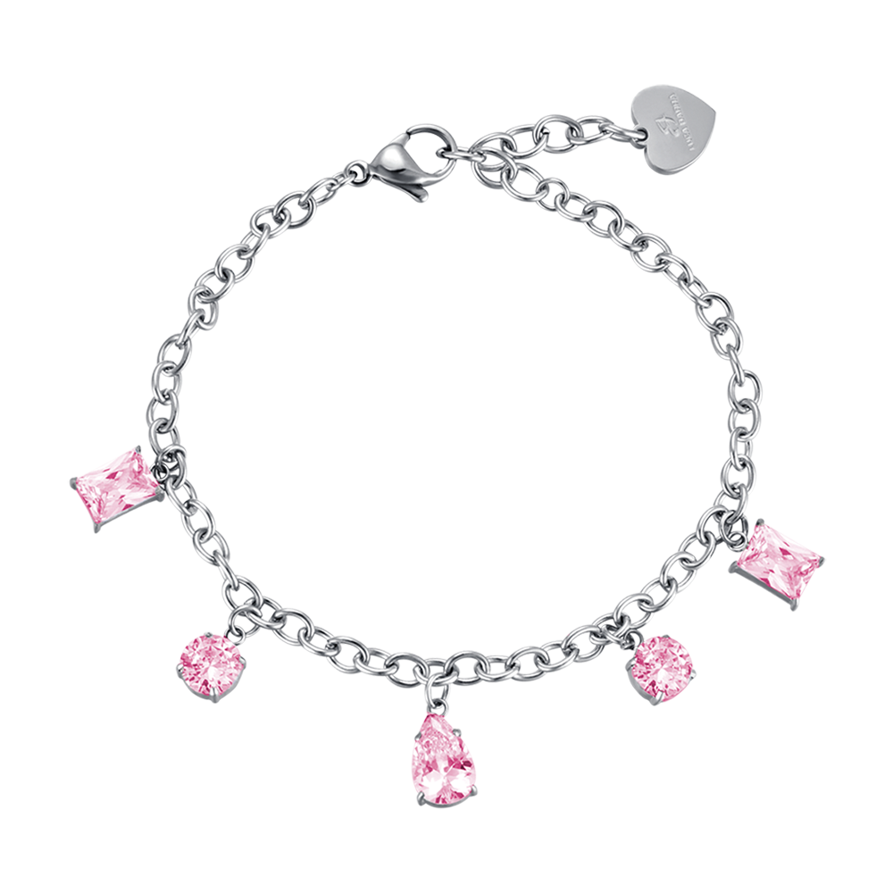 DAMEN STAHLARMBAND MIT ROSA KRISTALLEN