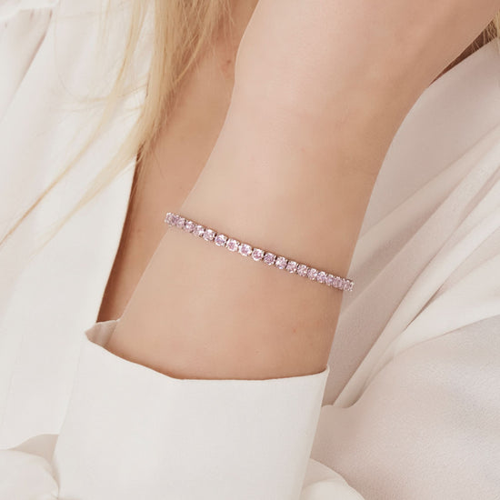 DAMEN-TENNISARMBAND AUS STAHL MIT ROSA KRISTALLEN