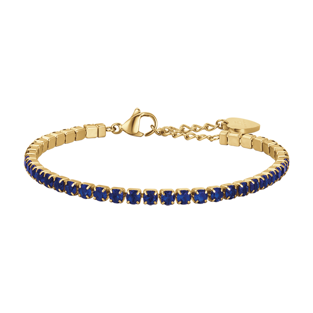 DAMEN IP GOLD STAHL TENNISARMBAND MIT BLAUEN KRISTALLEN