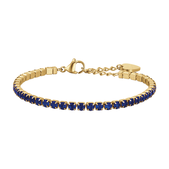 DAMEN IP GOLD STAHL TENNISARMBAND MIT BLAUEN KRISTALLEN