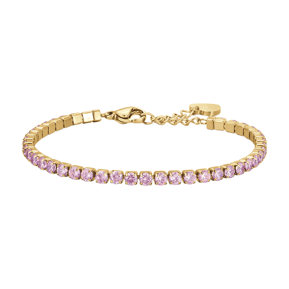 DAMEN IP GOLD STAHL TENNISARMBAND MIT ROSA KRISTALLEN