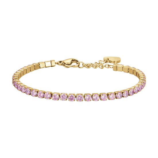 DAMEN IP GOLD STAHL TENNISARMBAND MIT ROSA KRISTALLEN