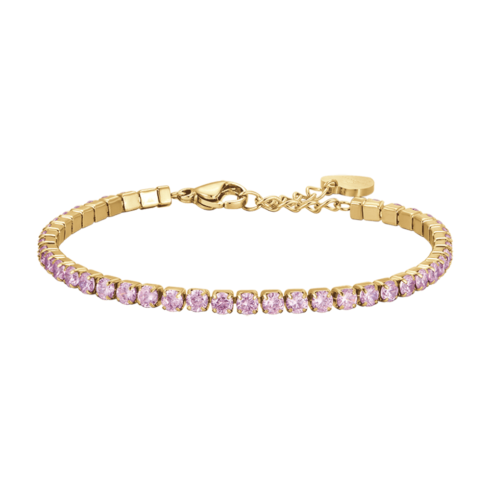 DAMEN-TENNIS-ARMBAND AUS IP-GOLDSTAHL MIT PINK-KRISTALLEN Luca Barra