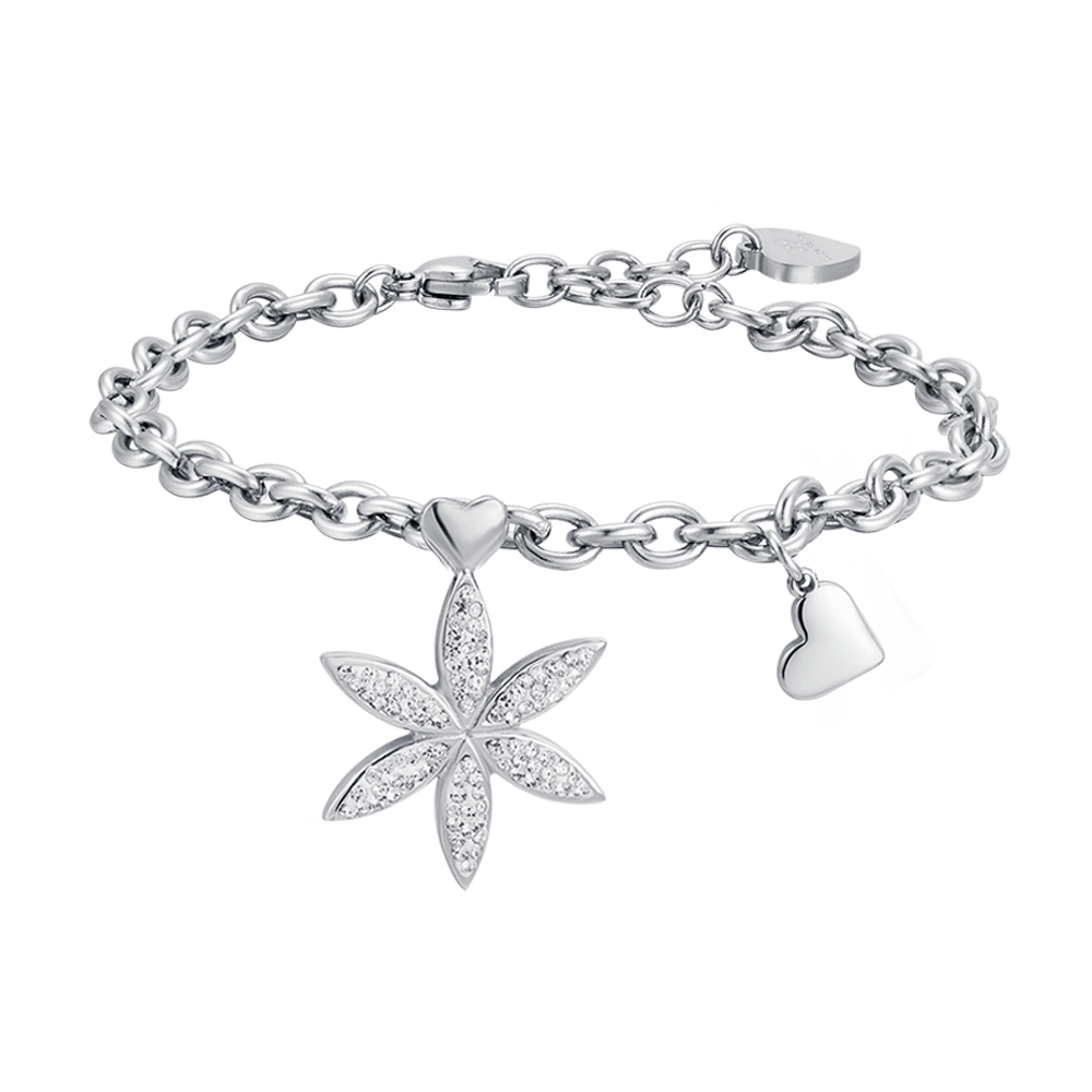 DAMENARMBAND AUS STAHL MIT BLUME DES LEBENS MIT WEISSEN KRISTALLEN