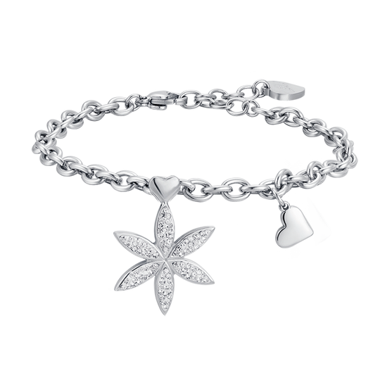 DAMENARMBAND AUS STAHL MIT BLUME DES LEBENS MIT WEISSEN KRISTALLEN