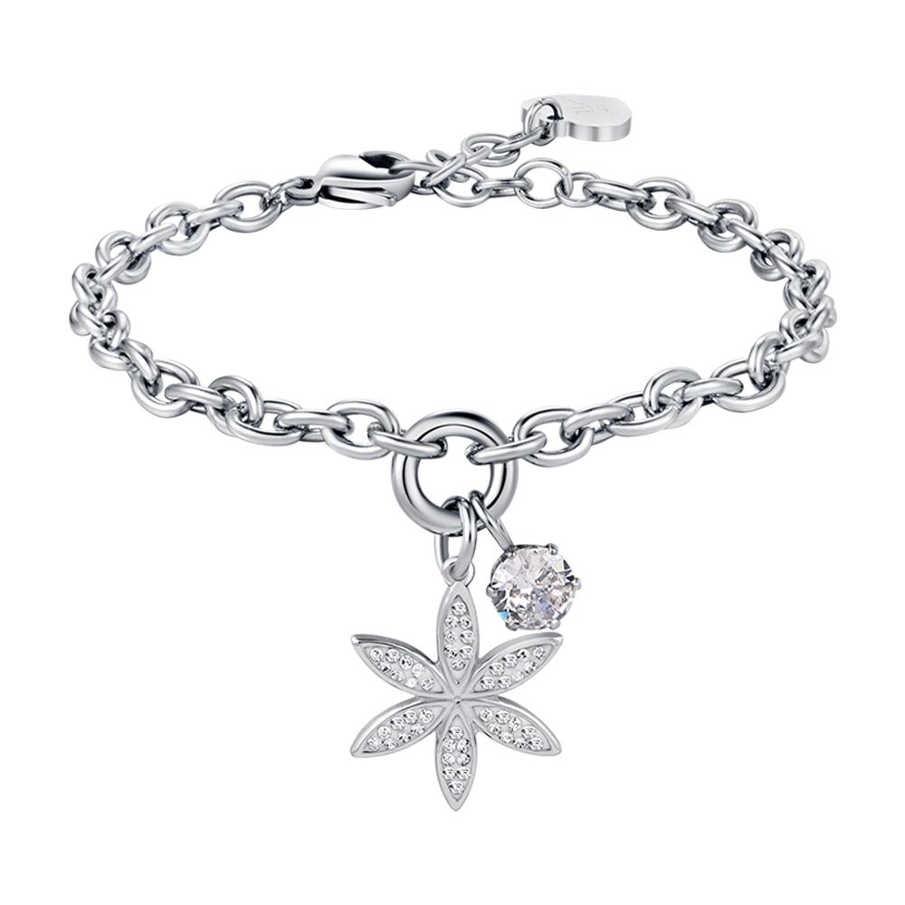 DAMENARMBAND AUS STAHL MIT BLUME DES LEBENS MIT WEISSEN KRISTALLEN