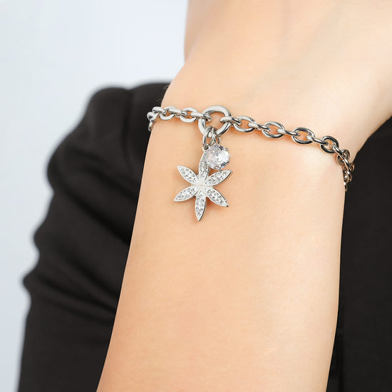 DAMENARMBAND AUS STAHL MIT BLUME DES LEBENS MIT WEISSEN KRISTALLEN