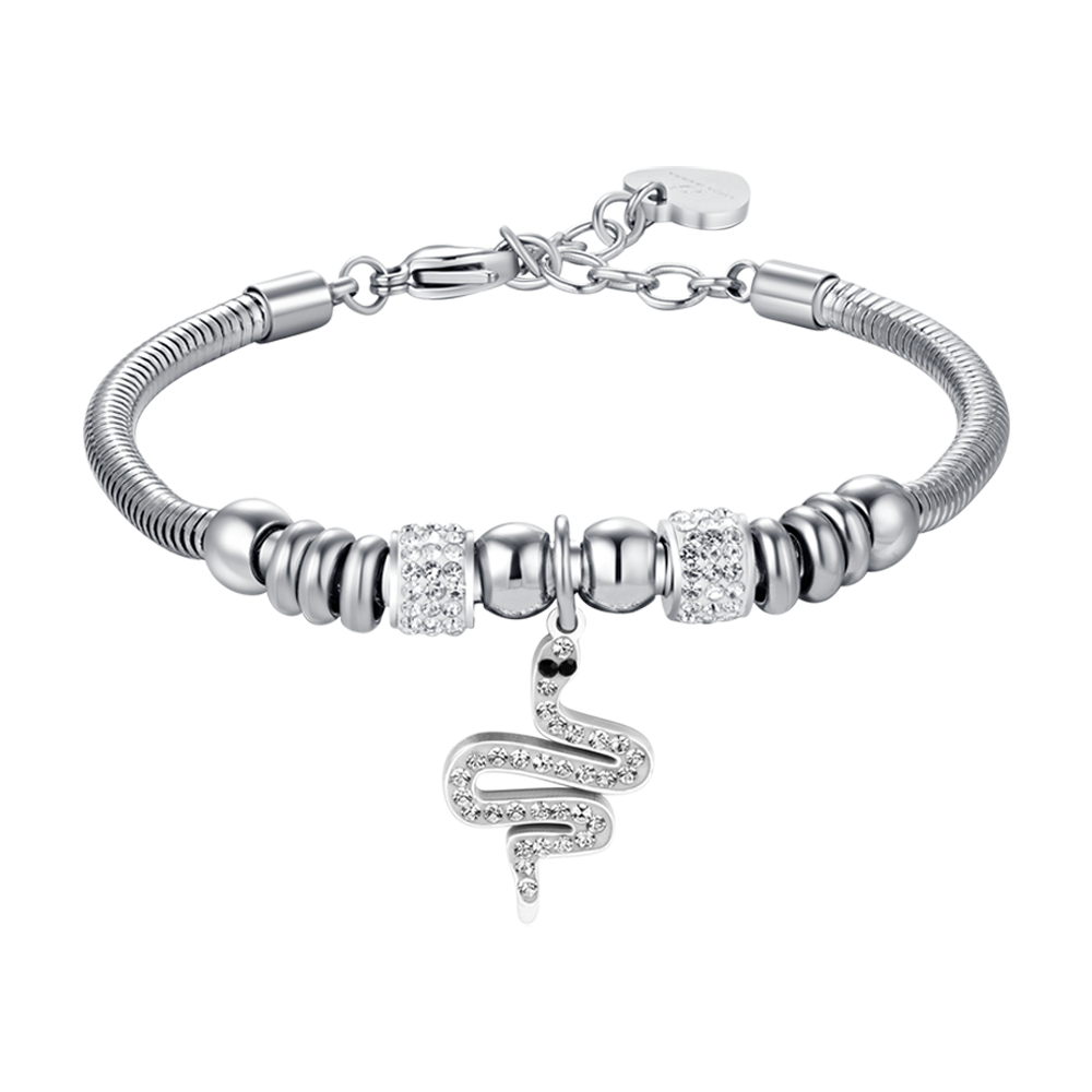 SCHLANGENARMBAND MIT WEISSEN KRISTALLEN FÜR DAMEN AUS STAHL