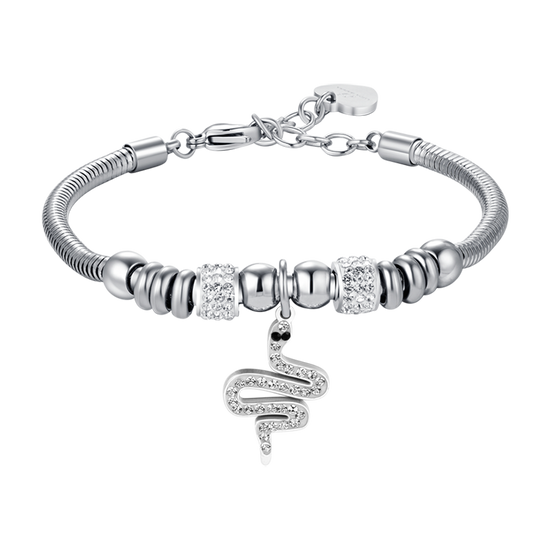 SCHLANGENARMBAND MIT WEISSEN KRISTALLEN FÜR DAMEN AUS STAHL