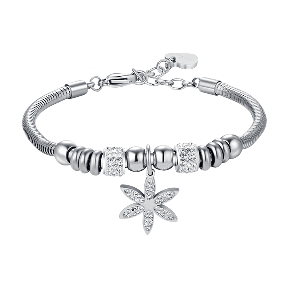 DAMENARMBAND AUS STAHL MIT BLUME DES LEBENS MIT WEISSEN KRISTALLEN