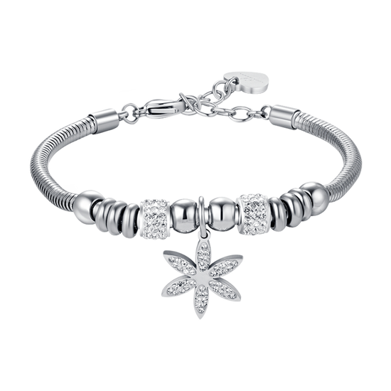 DAMENARMBAND AUS STAHL MIT BLUME DES LEBENS MIT WEISSEN KRISTALLEN