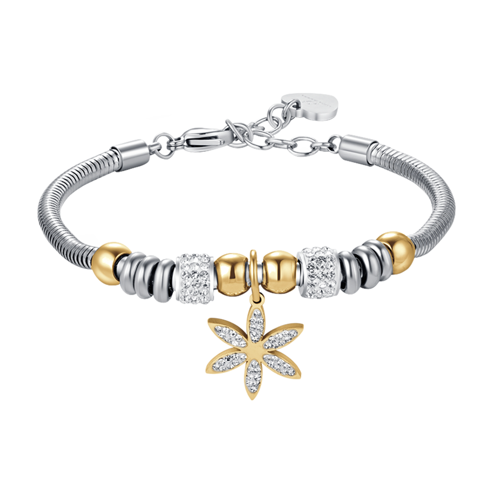 DAMENARMBAND AUS STAHL MIT BLUME DES LEBENS MIT WEISSEN KRISTALLEN