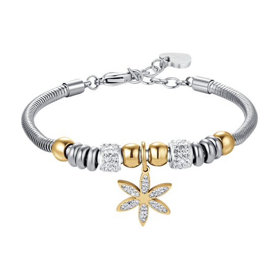 DAMENARMBAND AUS STAHL MIT BLUME DES LEBENS MIT WEISSEN KRISTALLEN