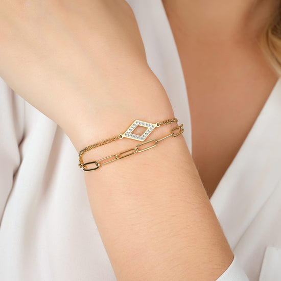 IP GOLD STAHL DAMENARMBAND MIT WEISSEN KRISTALLEN